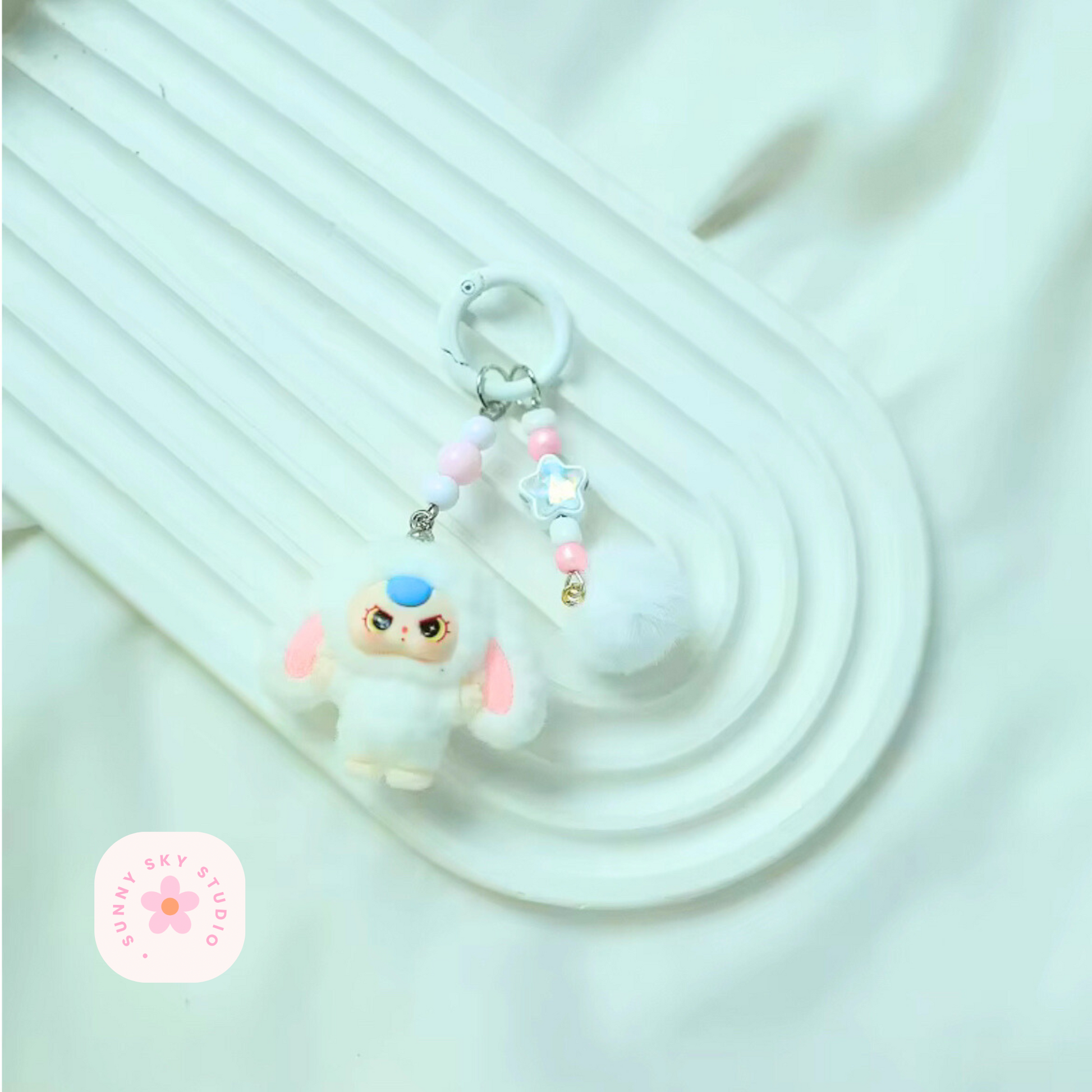 Baby Three Cartoon Keychain Set – Cute Flocking Character Pendants, Bag & Car Accessories Sunny Sky Studio