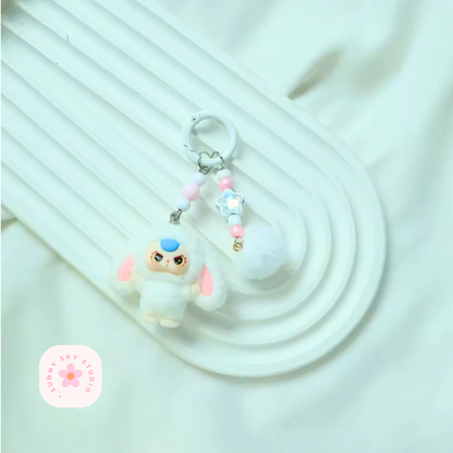 Baby Three Cartoon Keychain Set – Cute Flocking Character Pendants, Bag & Car Accessories Sunny Sky Studio