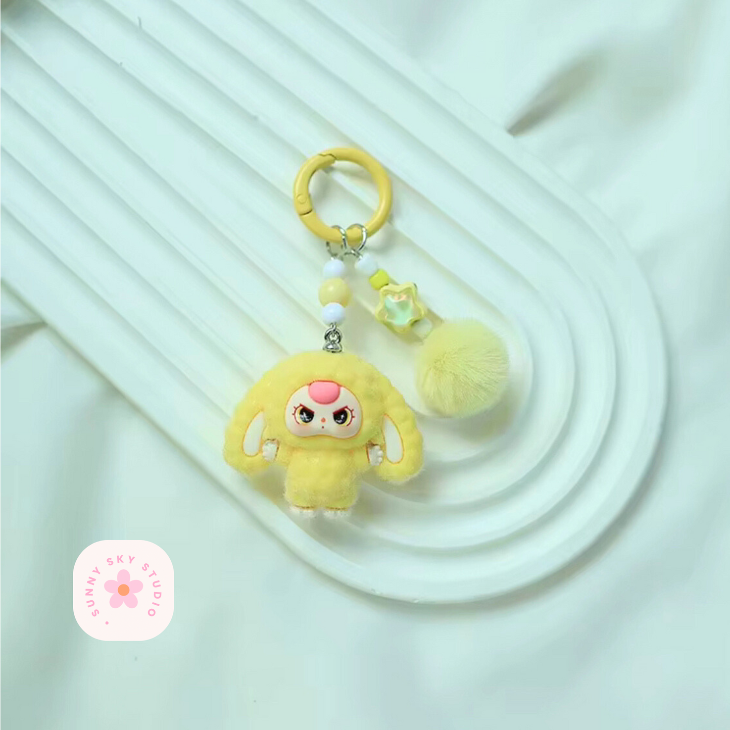 Baby Three Cartoon Keychain Set – Cute Flocking Character Pendants, Bag & Car Accessories Sunny Sky Studio