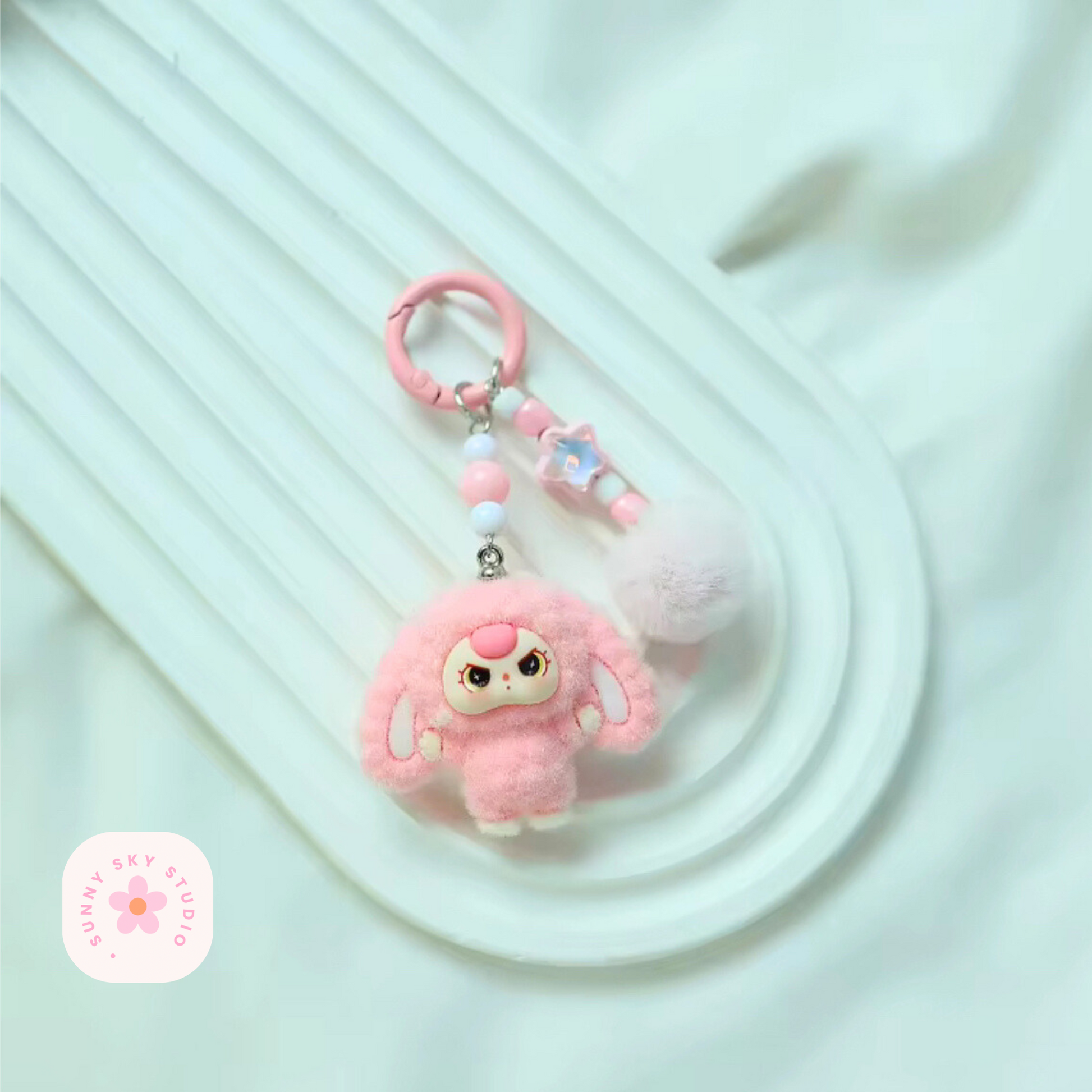 Baby Three Cartoon Keychain Set – Cute Flocking Character Pendants, Bag & Car Accessories Sunny Sky Studio