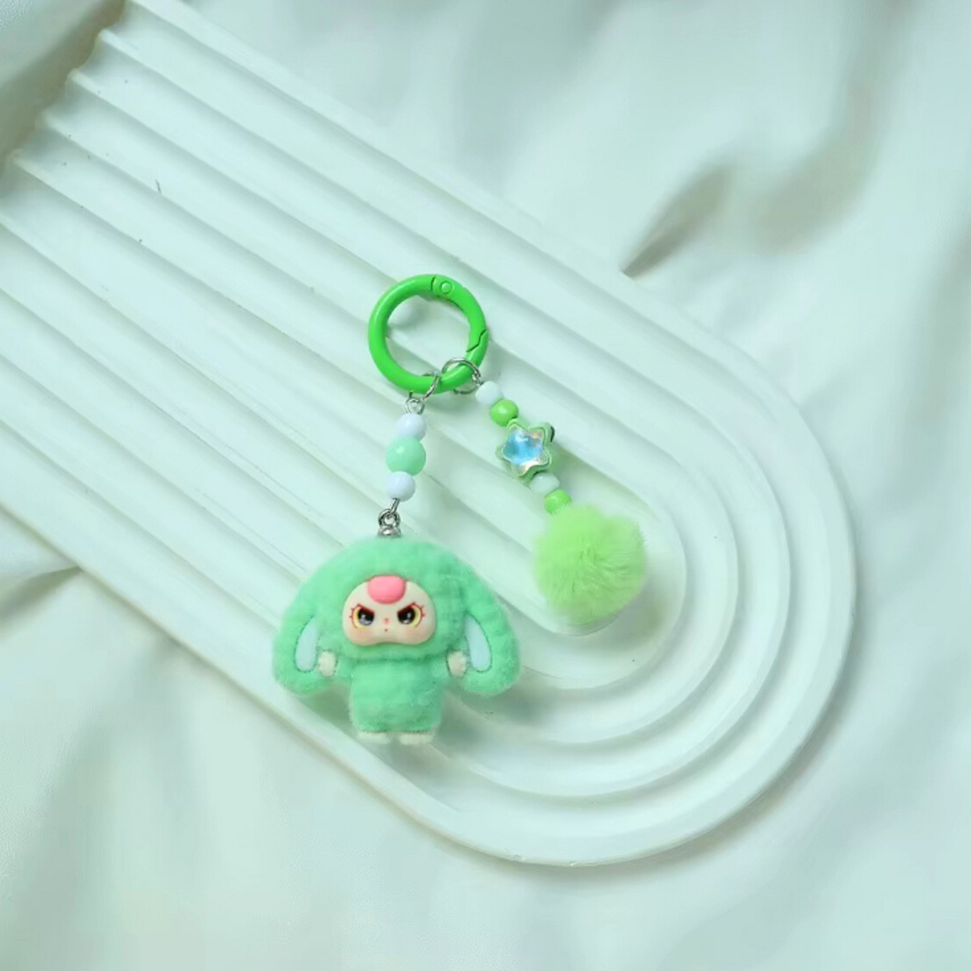 Baby Three Cartoon Keychain Set – Cute Flocking Character Pendants, Bag & Car Accessories Sunny Sky Studio