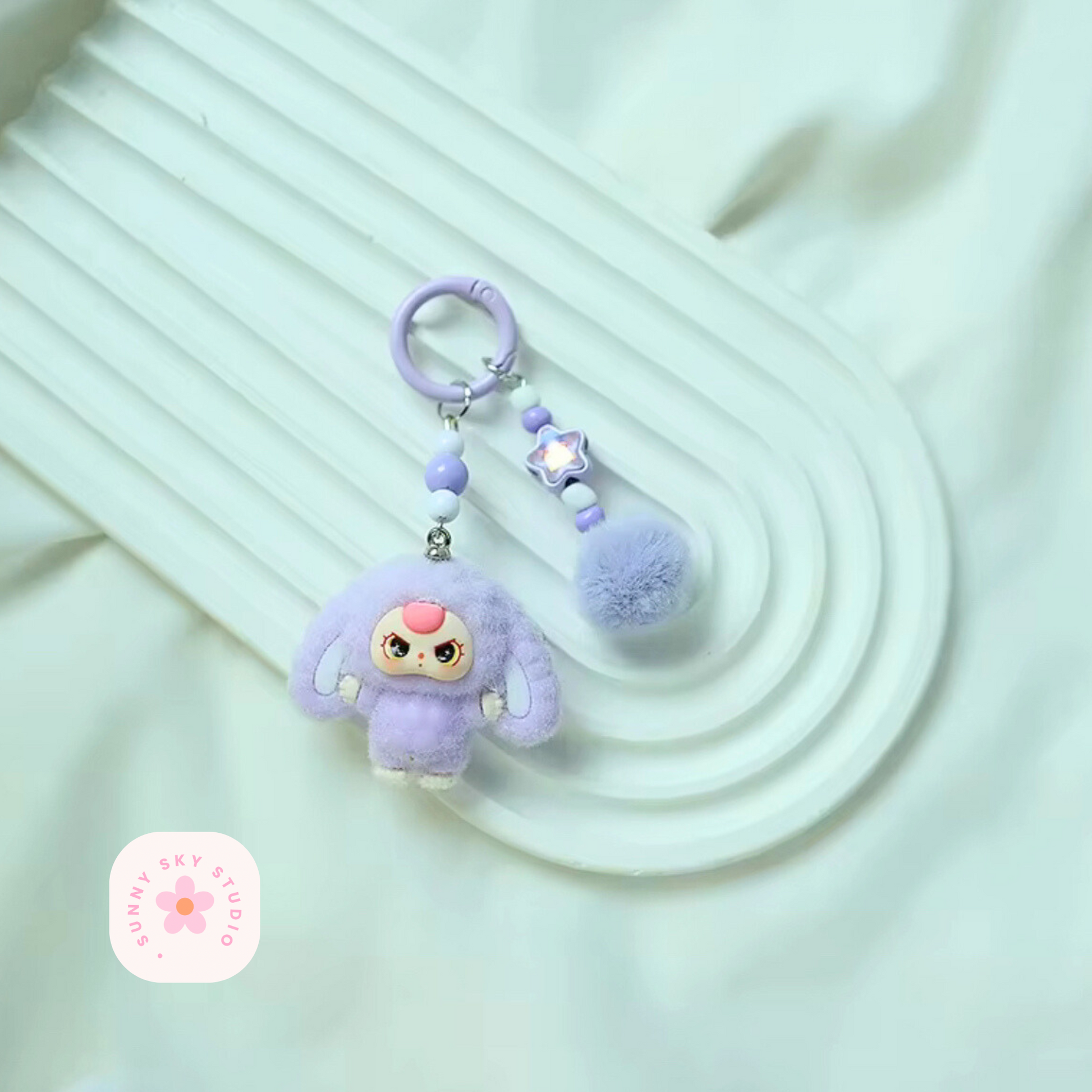 Baby Three Cartoon Keychain Set – Cute Flocking Character Pendants, Bag & Car Accessories Sunny Sky Studio
