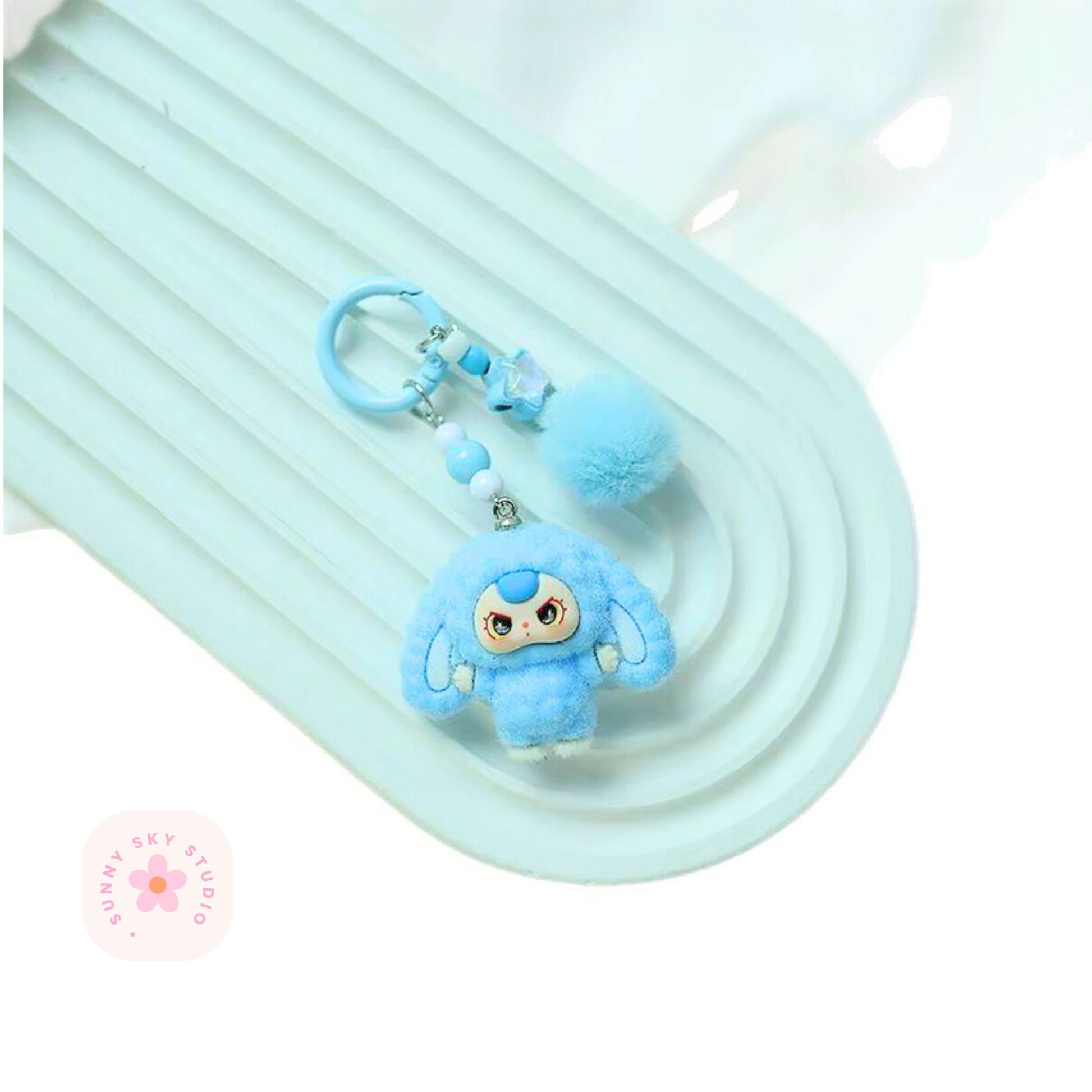 Baby Three Cartoon Keychain Set – Cute Flocking Character Pendants, Bag & Car Accessories Sunny Sky Studio