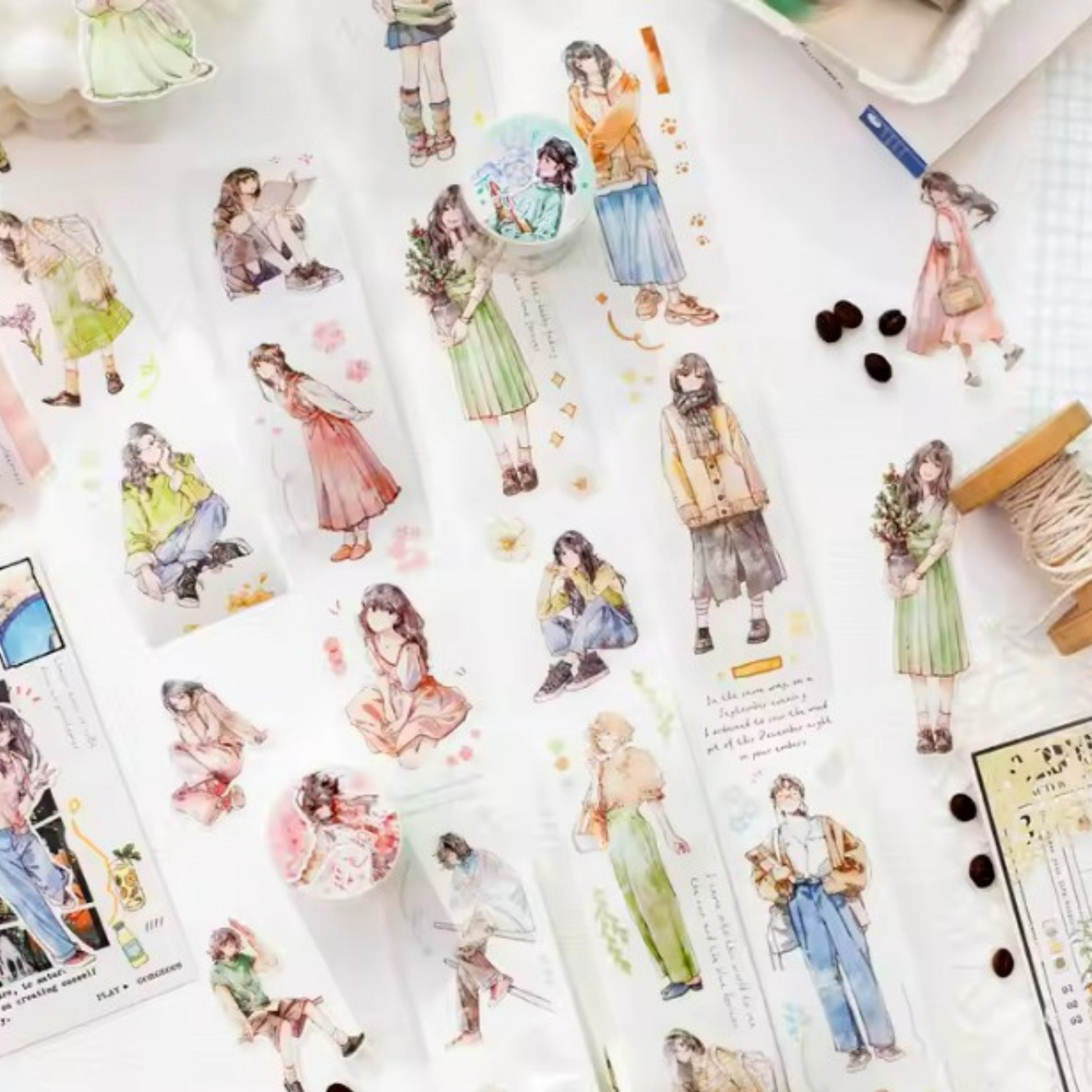 Roll Suite Series Decorative Tape – Water-Activated, Character Scenery Design Sunny Sky Studio