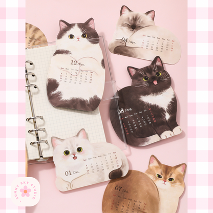 3D Cat Desk Calendar 2026 – Kawaii Wooden Sunny Sky Studio
