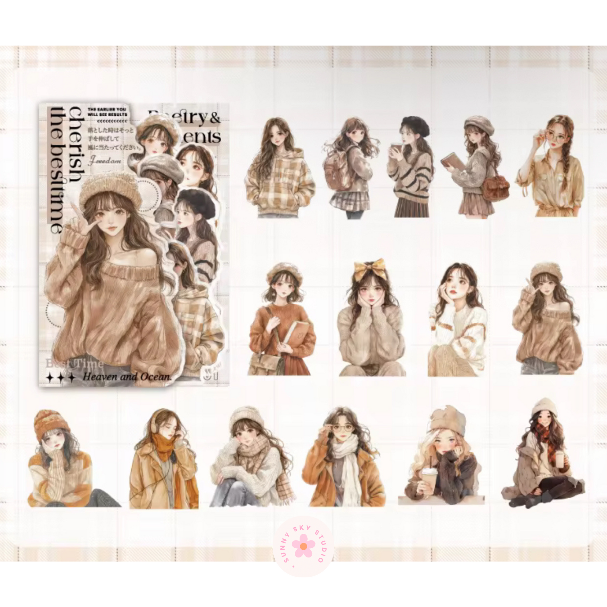 4 Packs - 30 Sheets Sticker Korean Girl Theme a Pack Sunny Sky Studio