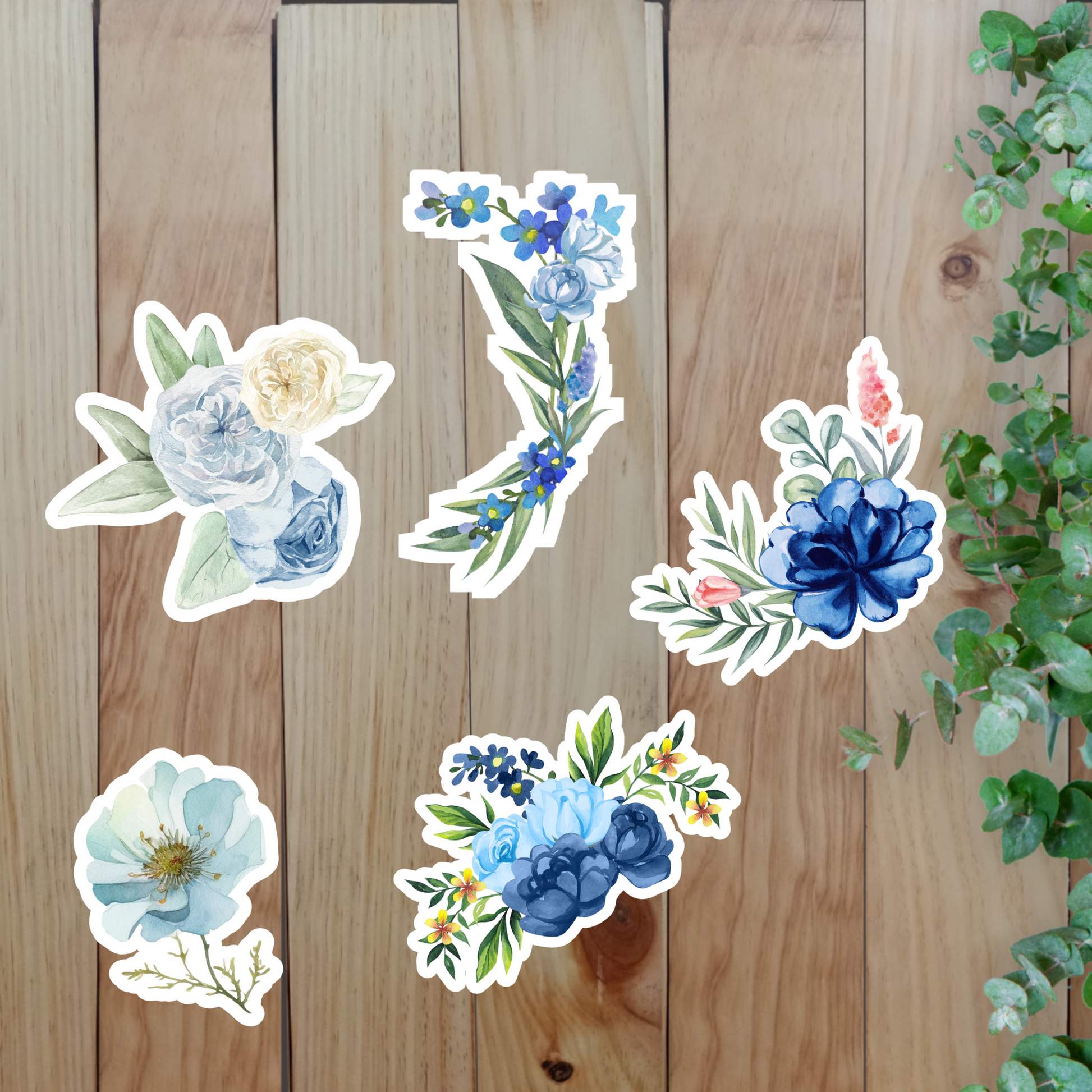 Blue Flower Sticker (20-Piece) Sunny Sky Studio