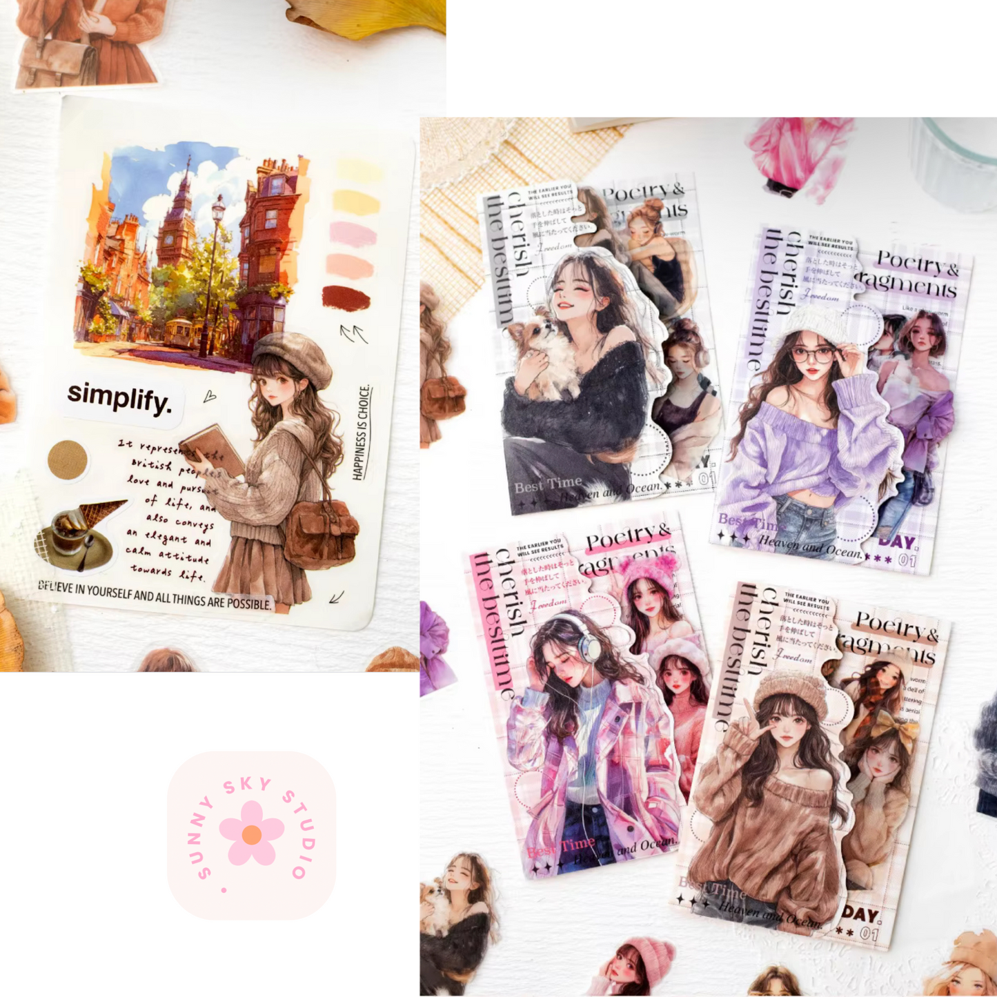 4 Packs - 30 Sheets Sticker Korean Girl Theme a Pack Sunny Sky Studio