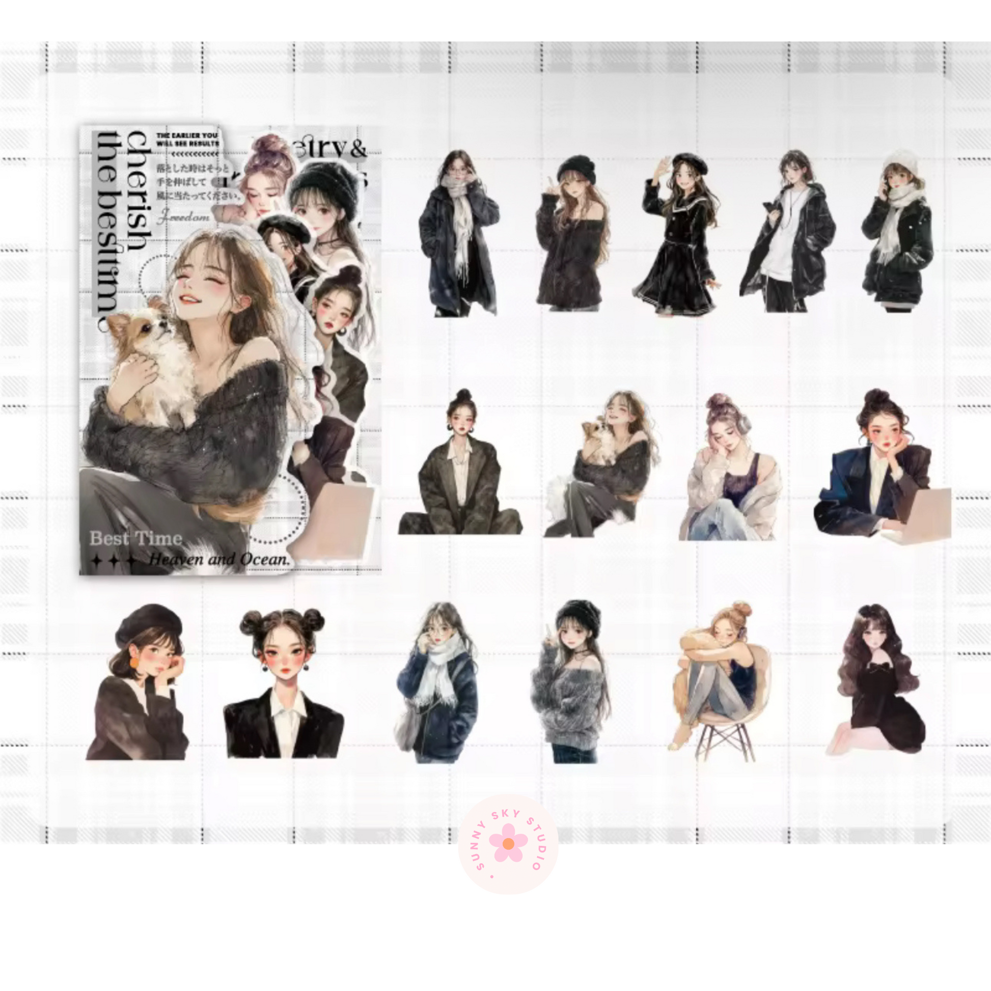 4 Packs - 30 Sheets Sticker Korean Girl Theme a Pack Sunny Sky Studio