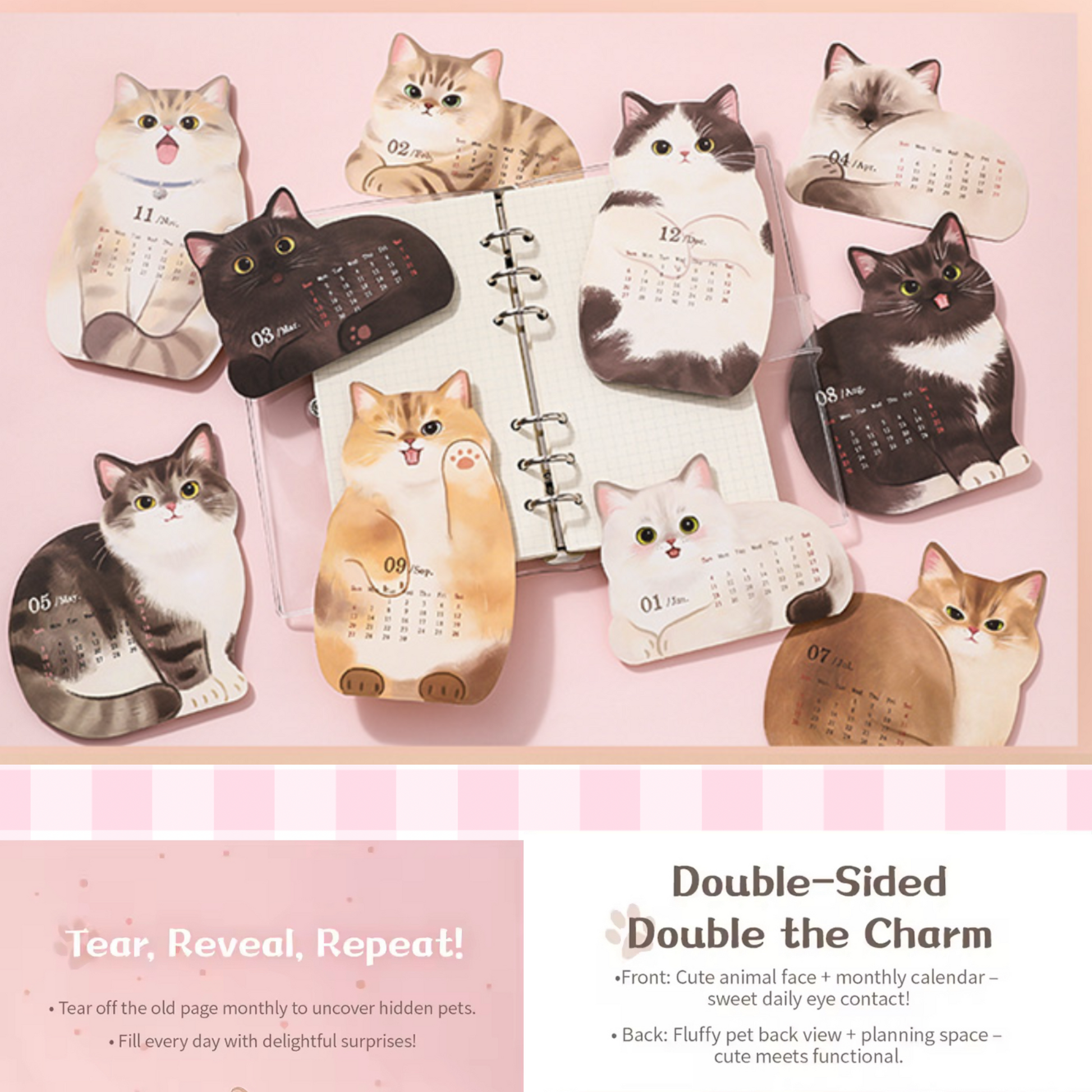 3D Cat Desk Calendar 2026 – Kawaii Wooden Sunny Sky Studio