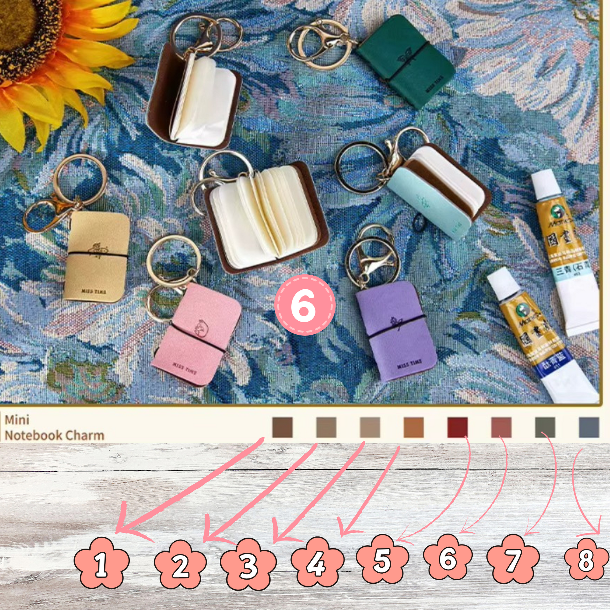 Mini Loose-Leaf Diary – Printed Paper Cover - Key Chain Sunny Sky Studio