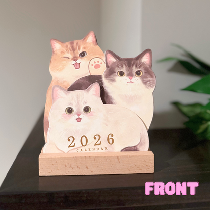3D Cat Desk Calendar 2026 – Kawaii Wooden Sunny Sky Studio