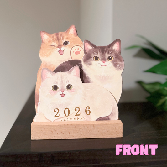 3D Cat Desk Calendar 2026 – Kawaii Wooden Sunny Sky Studio