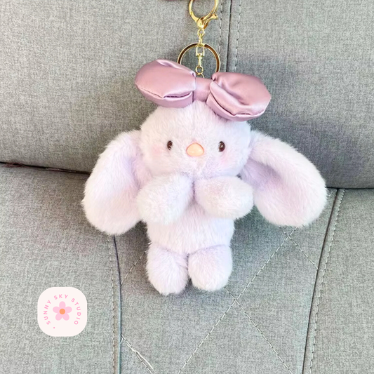 Bowknot Bunny Plush Keychain – Soft Cotton Bag Charm - PURPLE Sunny Sky Studio