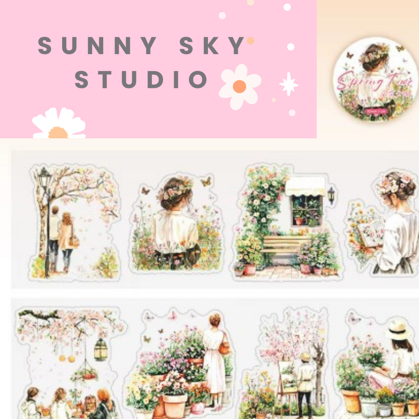 Spring Garden Decorative Roll Tape Character Stickers Sunny Sky Studio