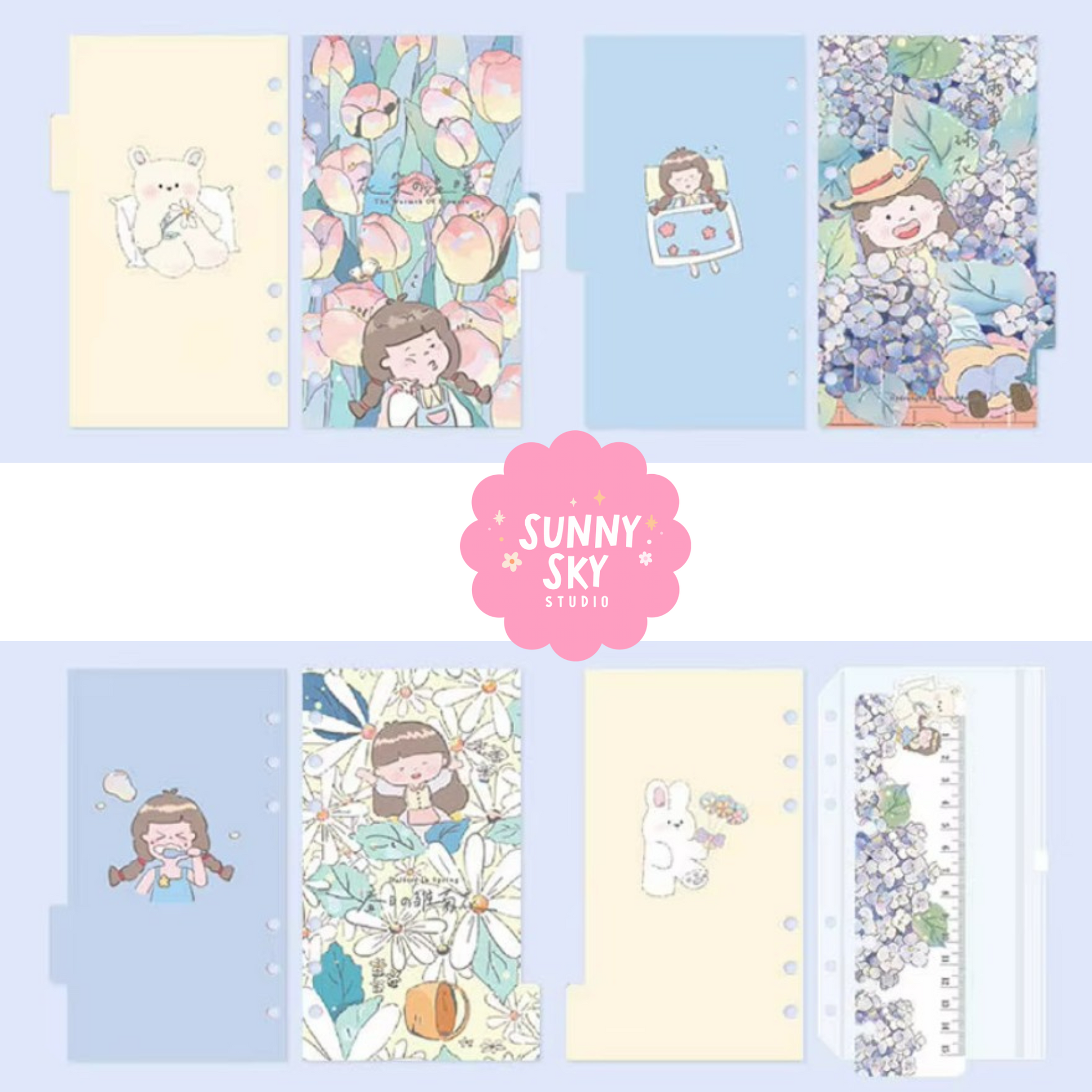 Vintage Loose-Leaf Sticker & Custom Notebook Gift Set – For Journaling & Planning - BLUE Sunny Sky Studio