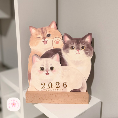 3D Cat Desk Calendar 2026 – Kawaii Wooden Sunny Sky Studio