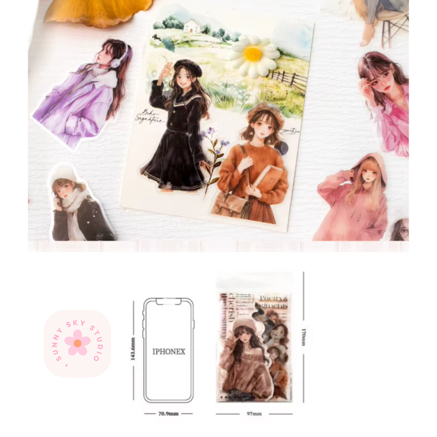 4 Packs - 30 Sheets Sticker Korean Girl Theme a Pack Sunny Sky Studio