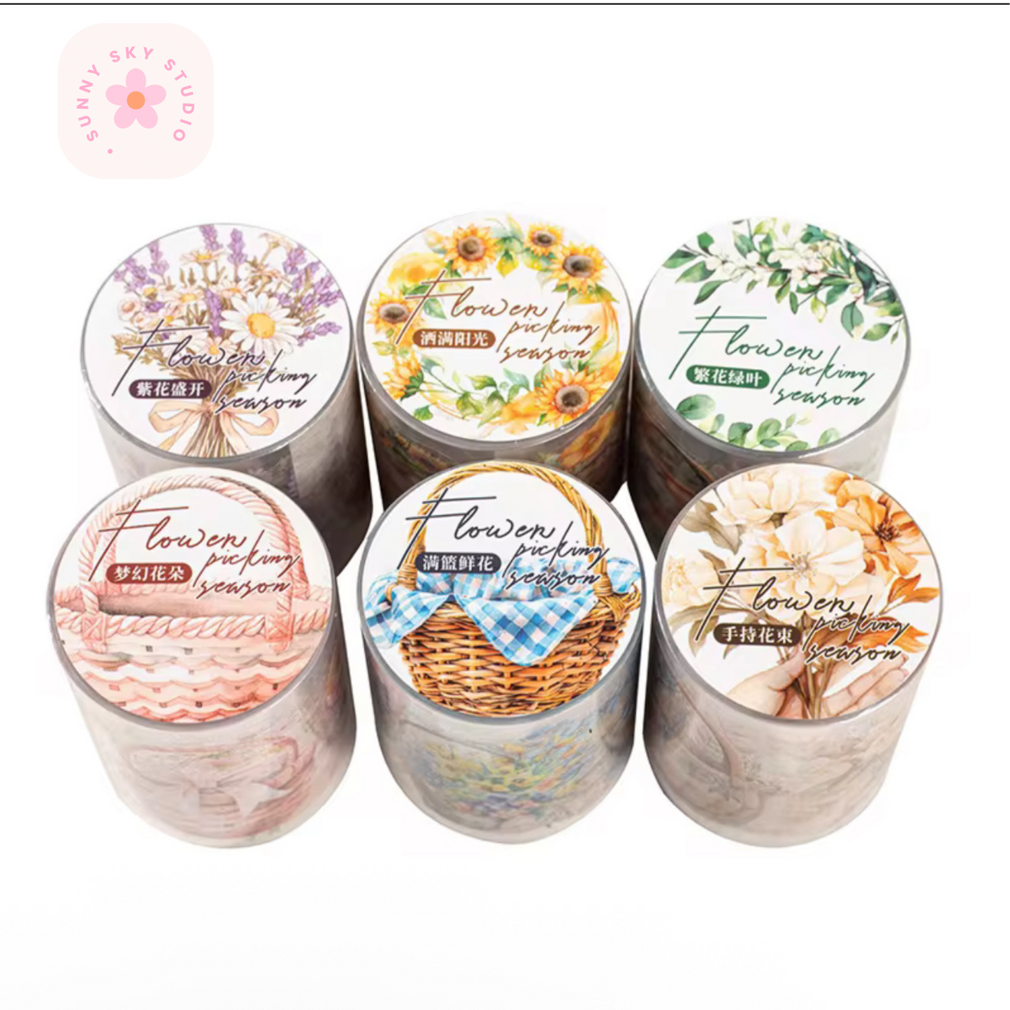 Floral Washi Tape Set:  6 ROLLS Sunny Sky Studio