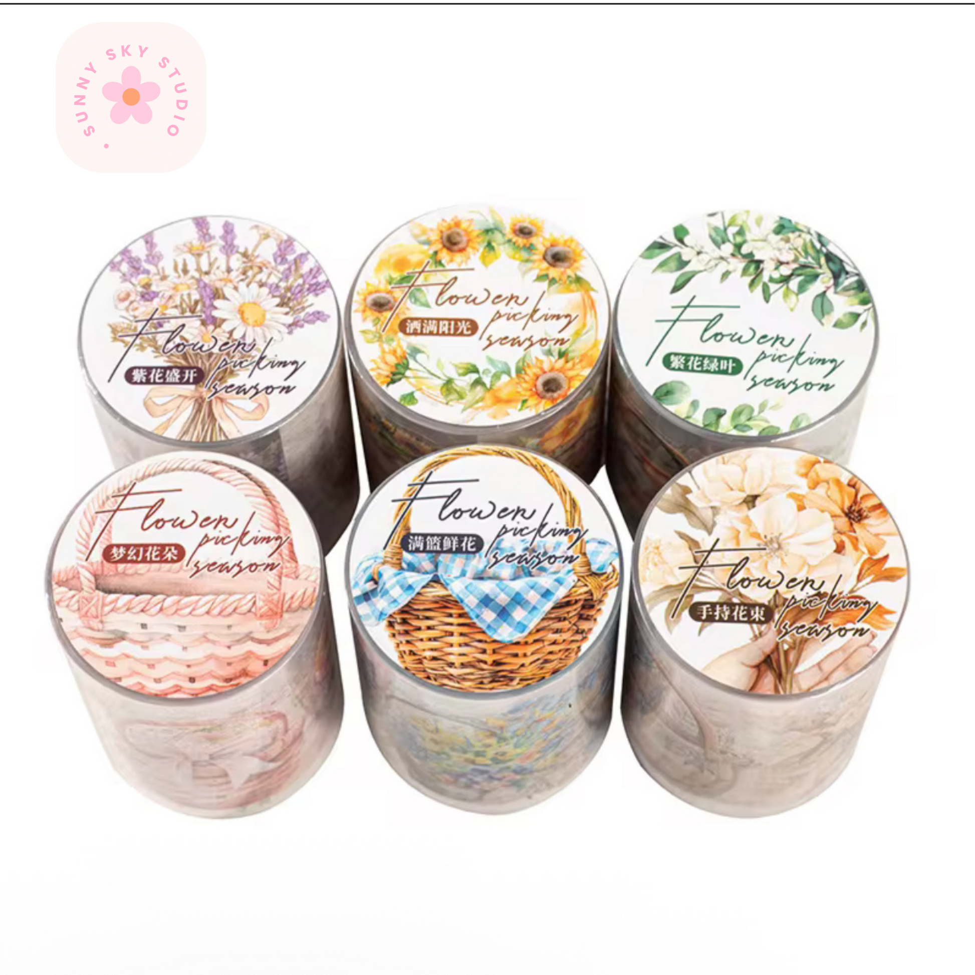 Floral Washi Tape Set:  6 ROLLS Sunny Sky Studio