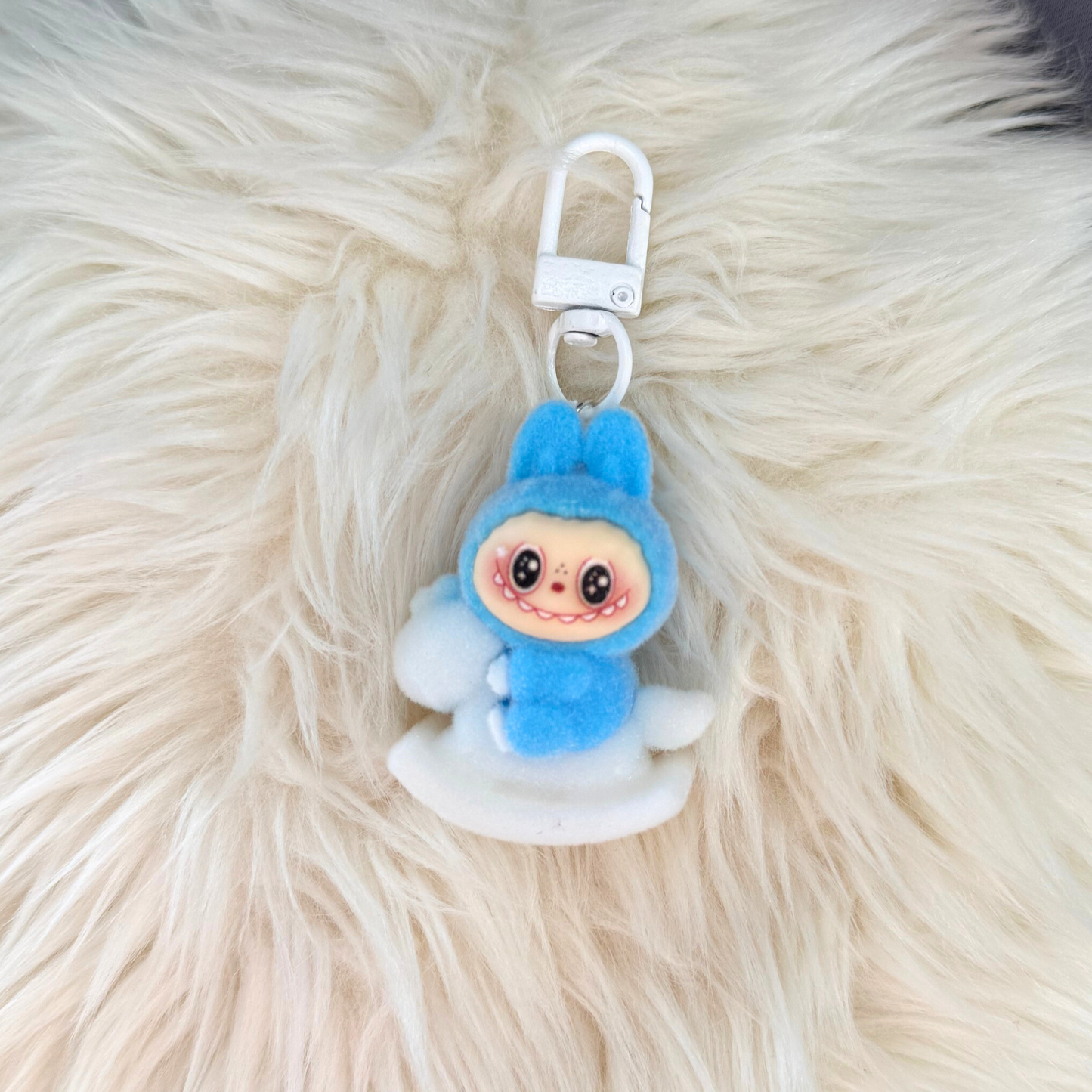 Kawaii Plush Bunny Beaded Keychain - BLUE & WHITE Sunny Sky Studio