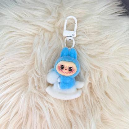 Kawaii Plush Bunny Beaded Keychain - BLUE & WHITE Sunny Sky Studio