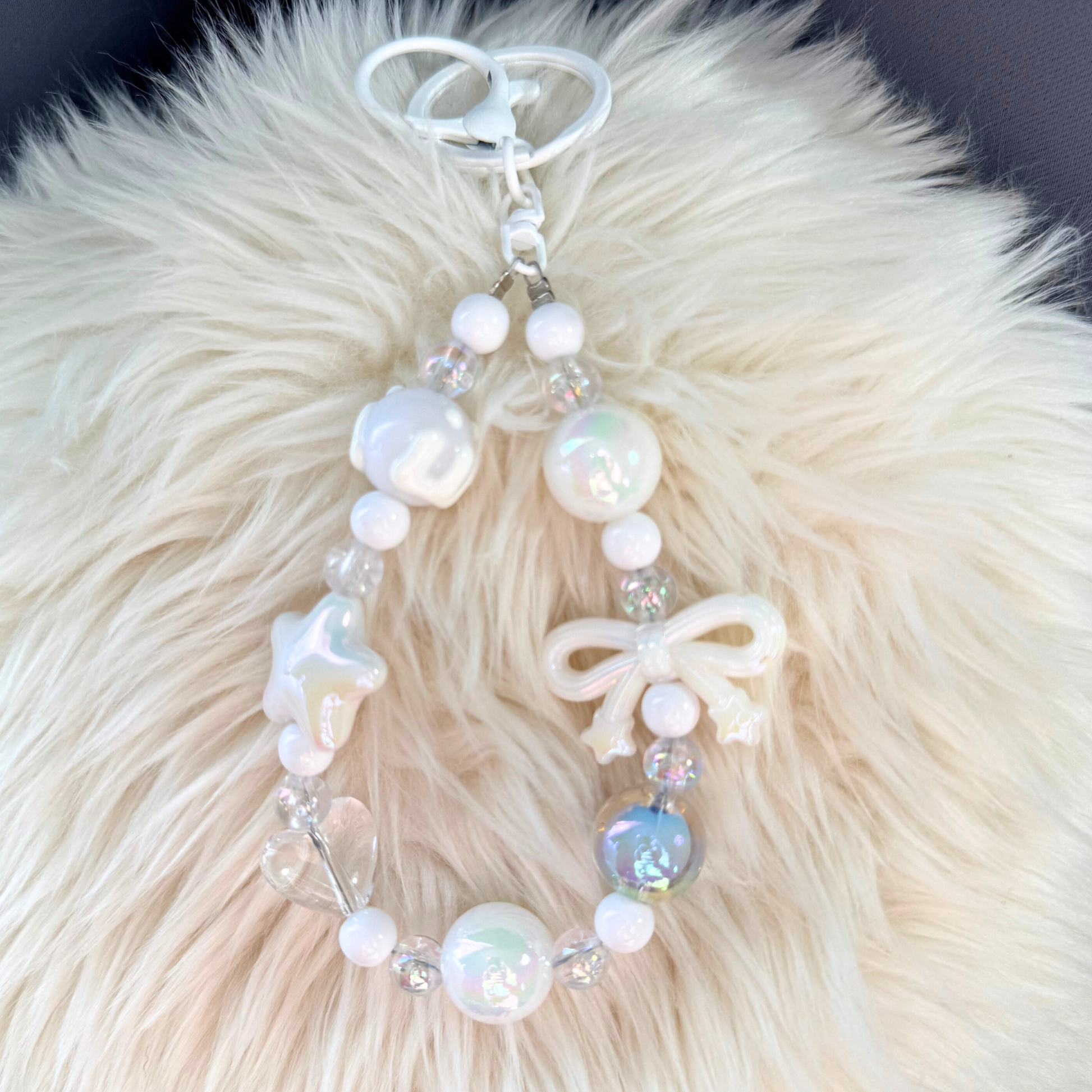 Kawaii Plush Bunny Beaded Keychain - BLUE & WHITE Sunny Sky Studio