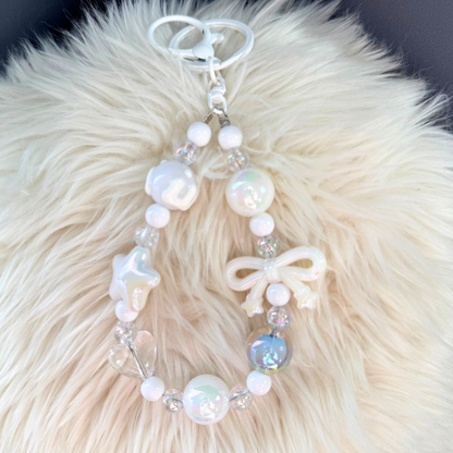 Kawaii Plush Bunny Beaded Keychain - BLUE & WHITE Sunny Sky Studio