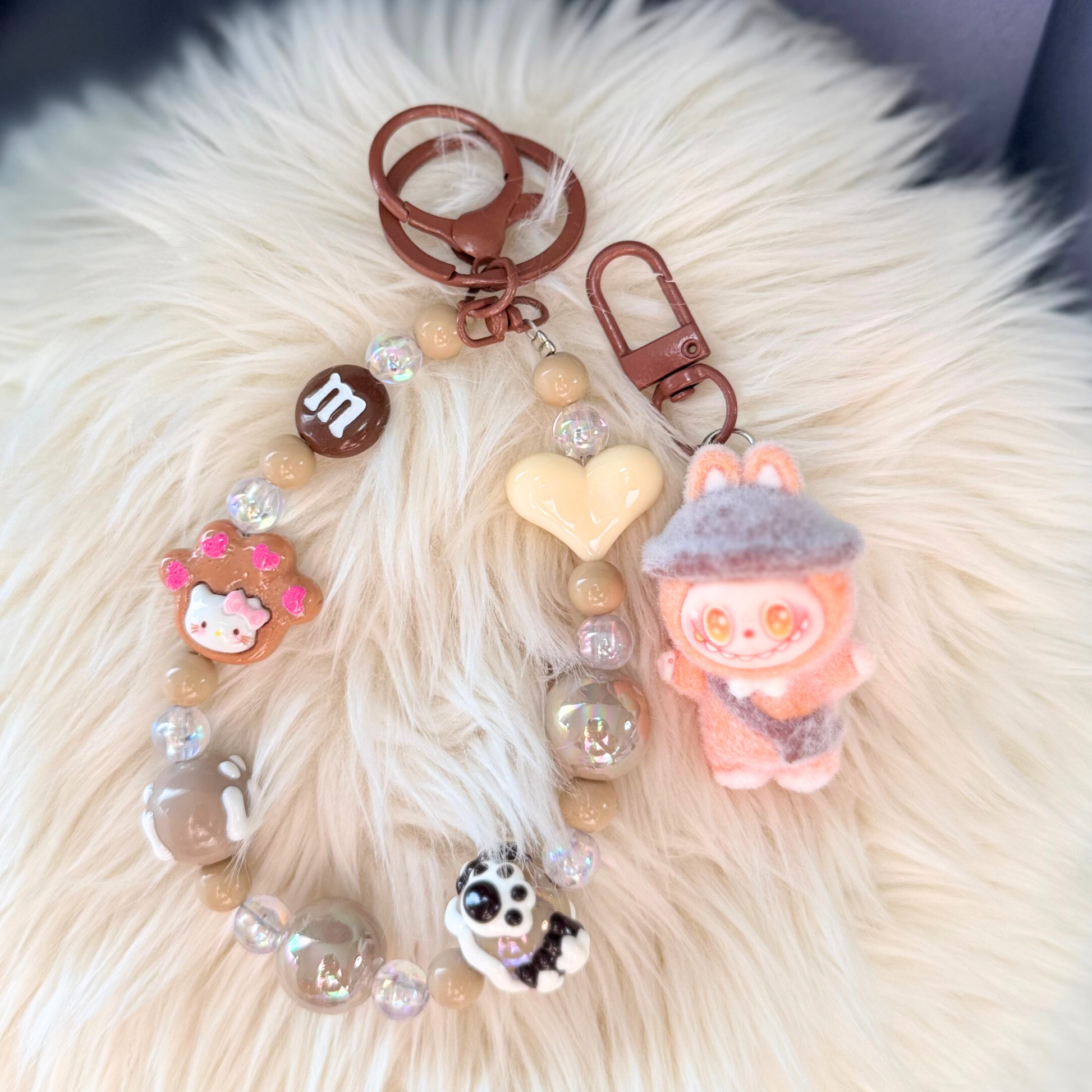 Kawaii Plush Bunny Beaded Keychain - CHOCOLATE Sunny Sky Studio