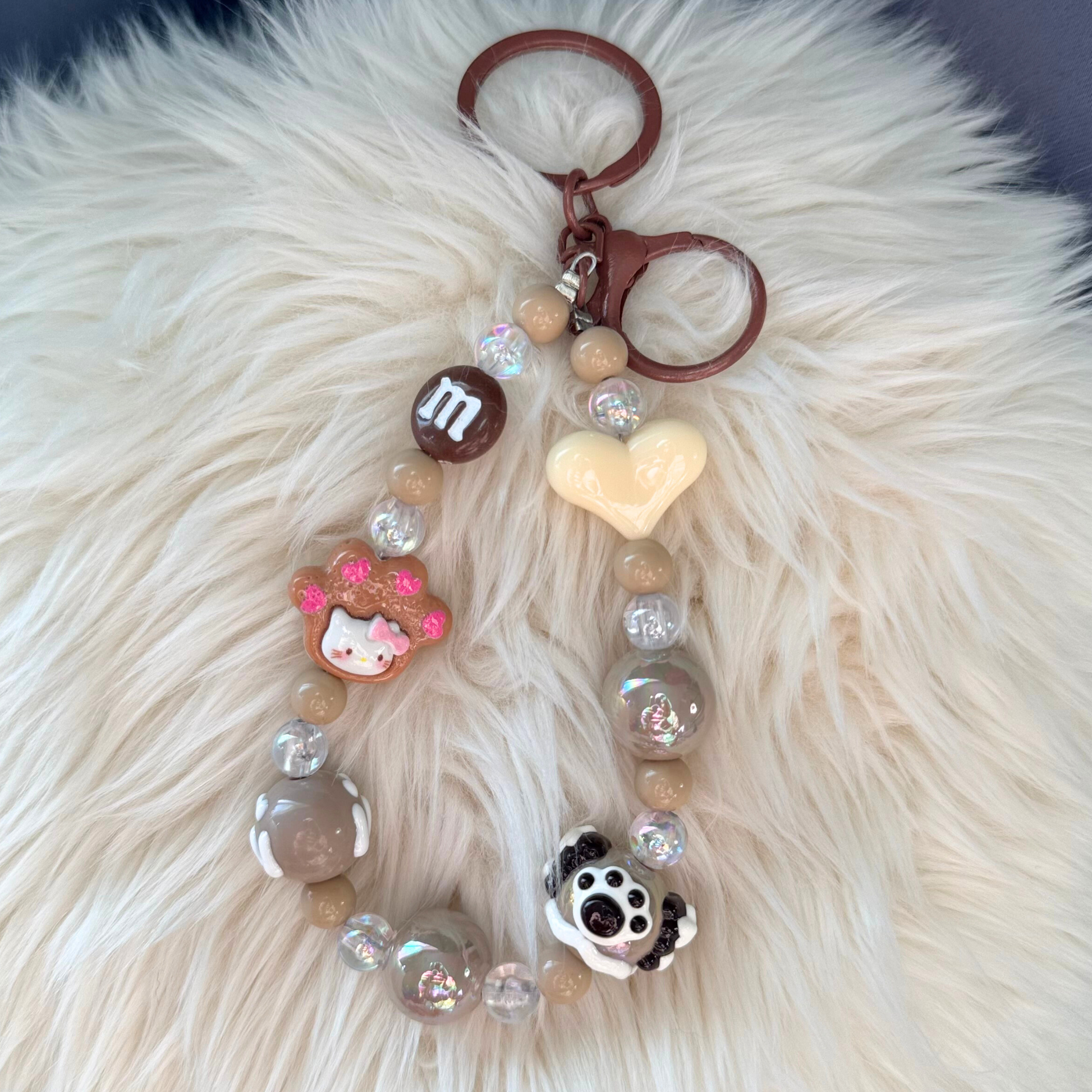 Kawaii Plush Bunny Beaded Keychain - CHOCOLATE Sunny Sky Studio