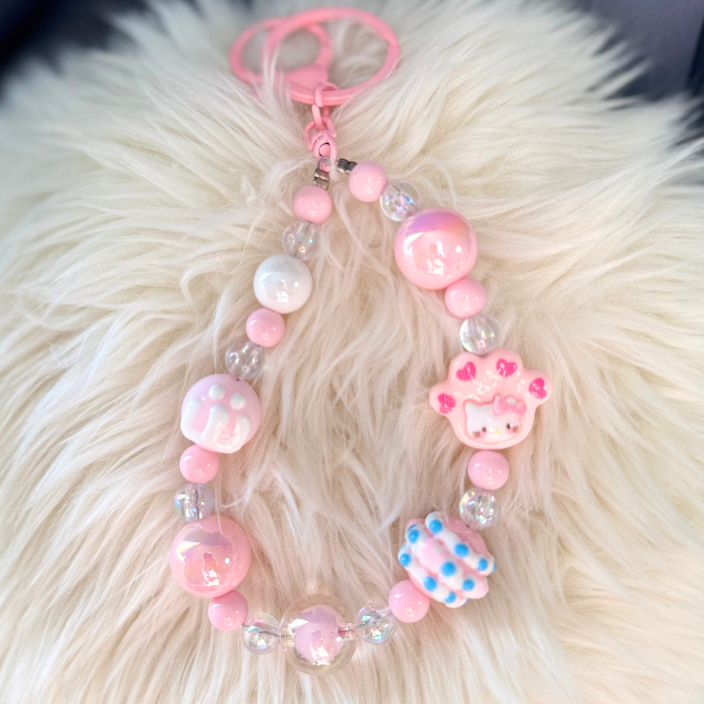 Kawaii Plush Bunny Beaded Keychain - PINK Sunny Sky Studio