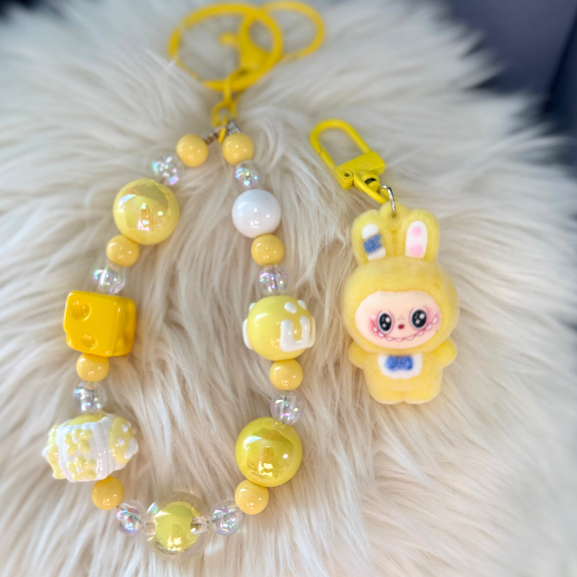 Kawaii Plush Bunny Beaded Keychain - YELLOW Sunny Sky Studio