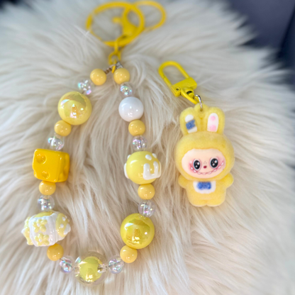 Kawaii Plush Bunny Beaded Keychain - YELLOW Sunny Sky Studio