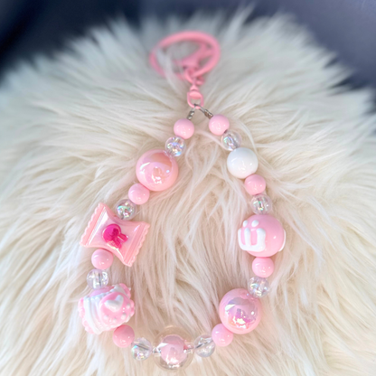 Kawaii Pink Plush Bunny Beaded Keychain Sunny Sky Studio