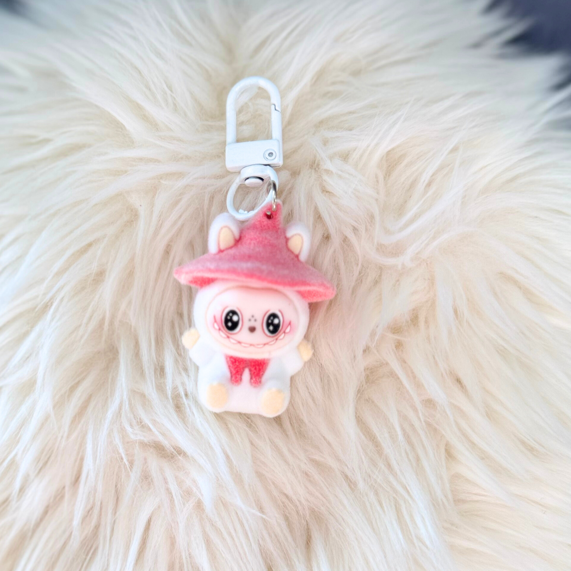 Kawaii Plush Bunny Beaded Keychain - PINK & WHITE Sunny Sky Studio