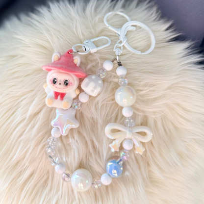 Kawaii Plush Bunny Beaded Keychain - PINK & WHITE Sunny Sky Studio