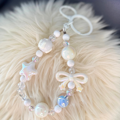 Kawaii Plush Bunny Beaded Keychain - PINK & WHITE Sunny Sky Studio