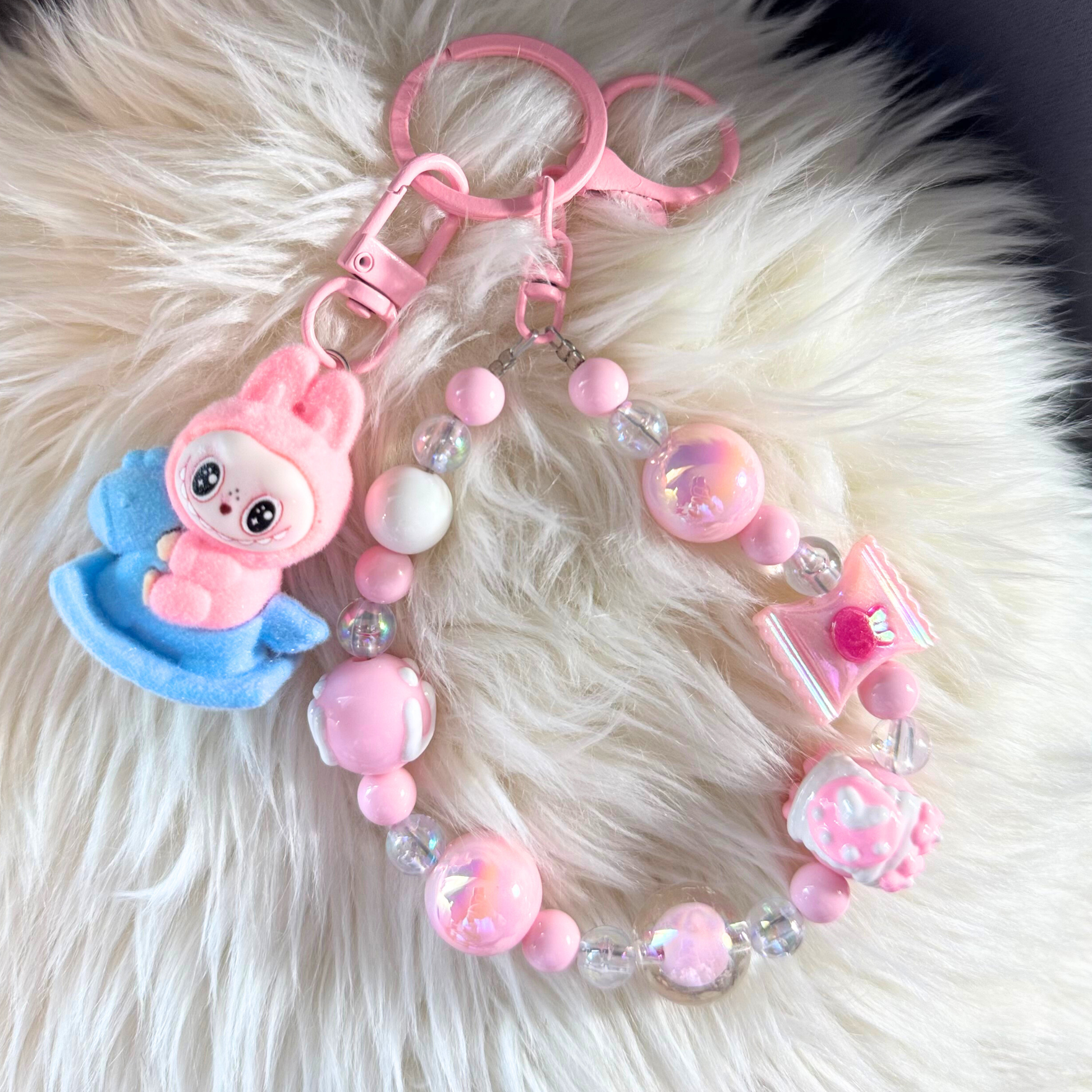 Kawaii Pink Plush Bunny Beaded Keychain Sunny Sky Studio