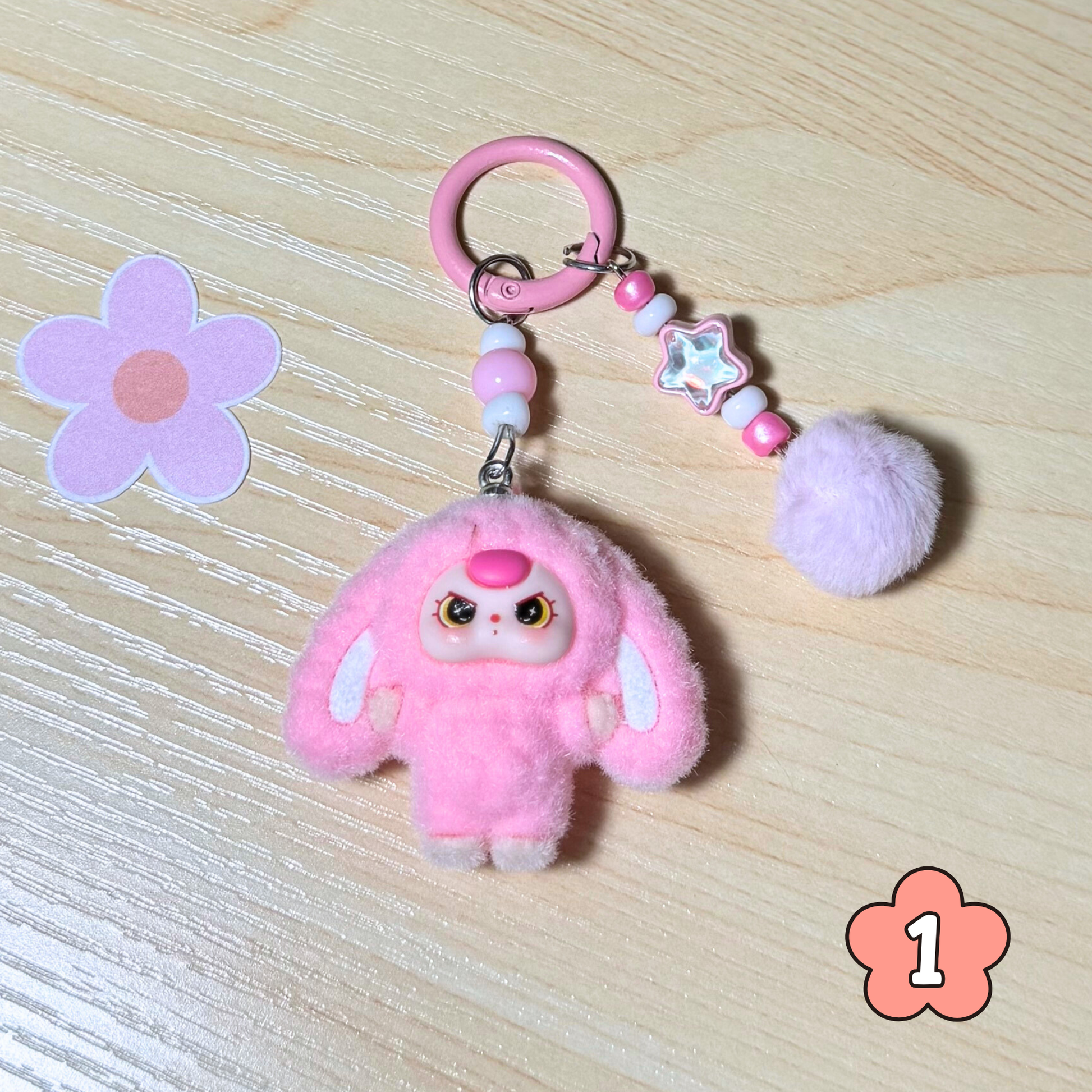 Kawaii Plush Bunny Keychain - PINK Sunny Sky Studio