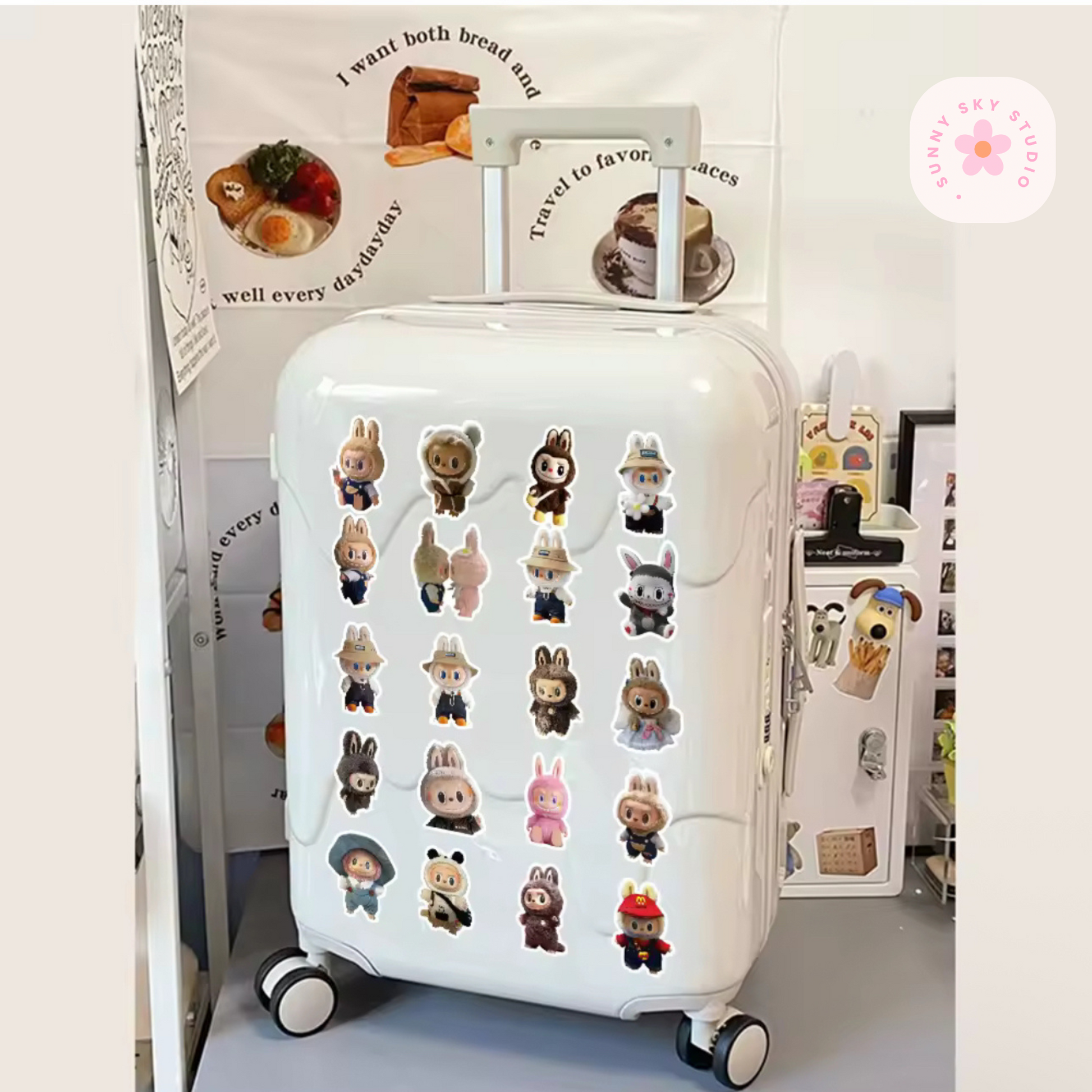62 Pcs cute Labubu monster plush anime stickers Sunny Sky Studio