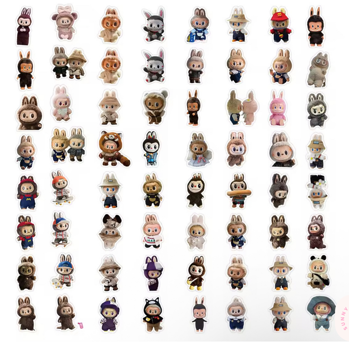 62 Pcs cute Labubu monster plush anime stickers Sunny Sky Studio