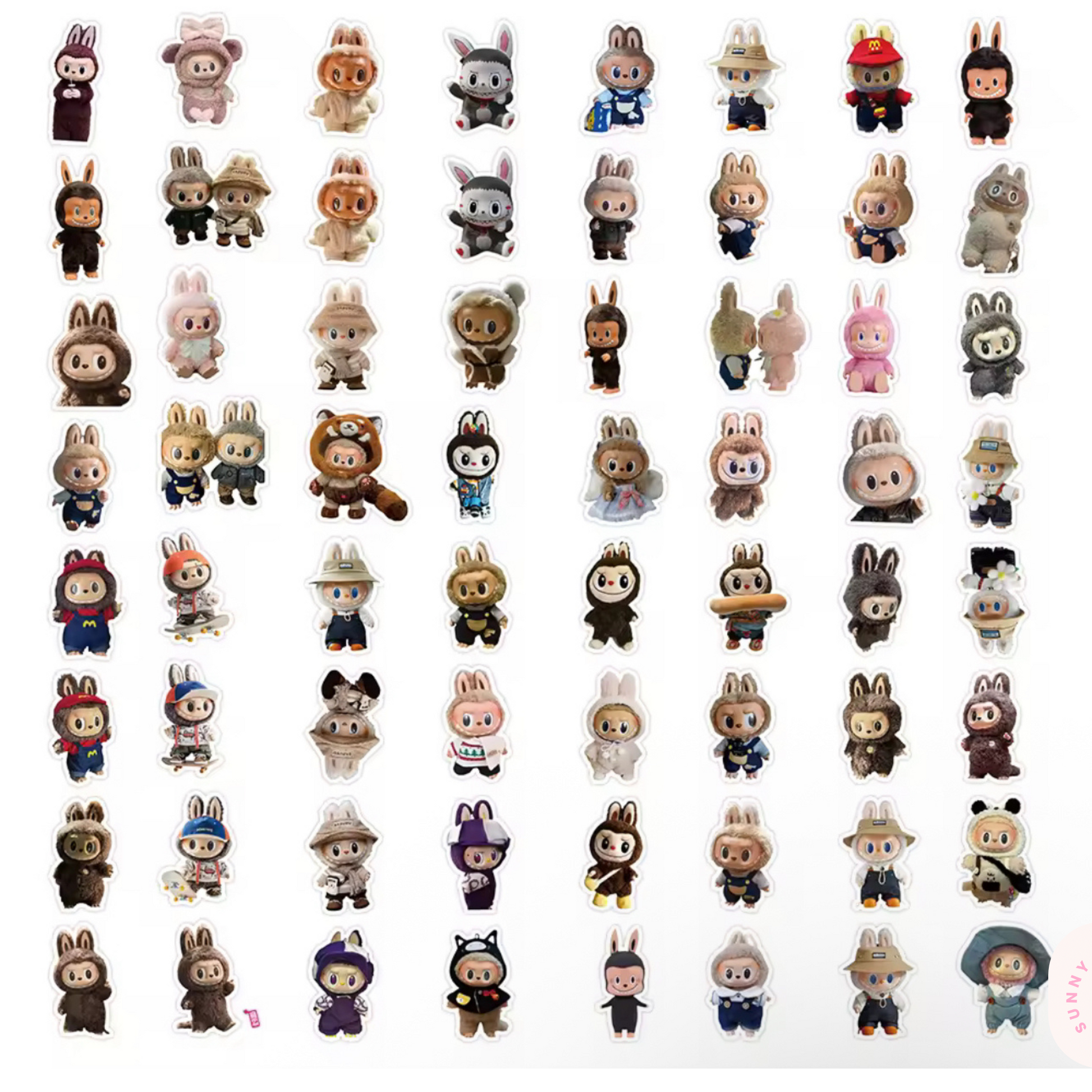 62 Pcs cute Labubu monster plush anime stickers Sunny Sky Studio