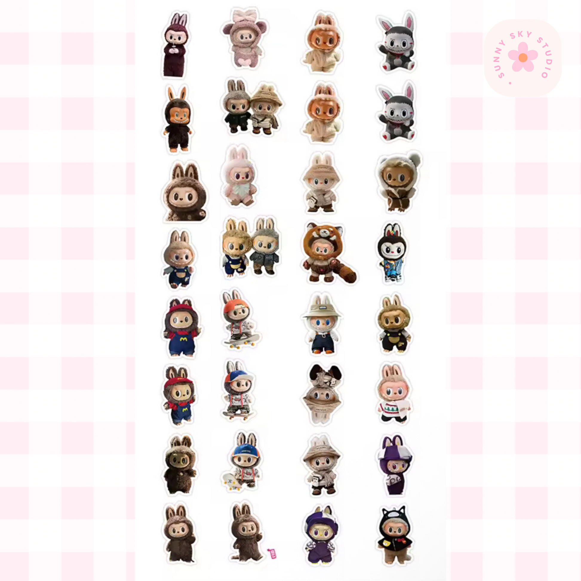 62 Pcs cute Labubu monster plush anime stickers Sunny Sky Studio