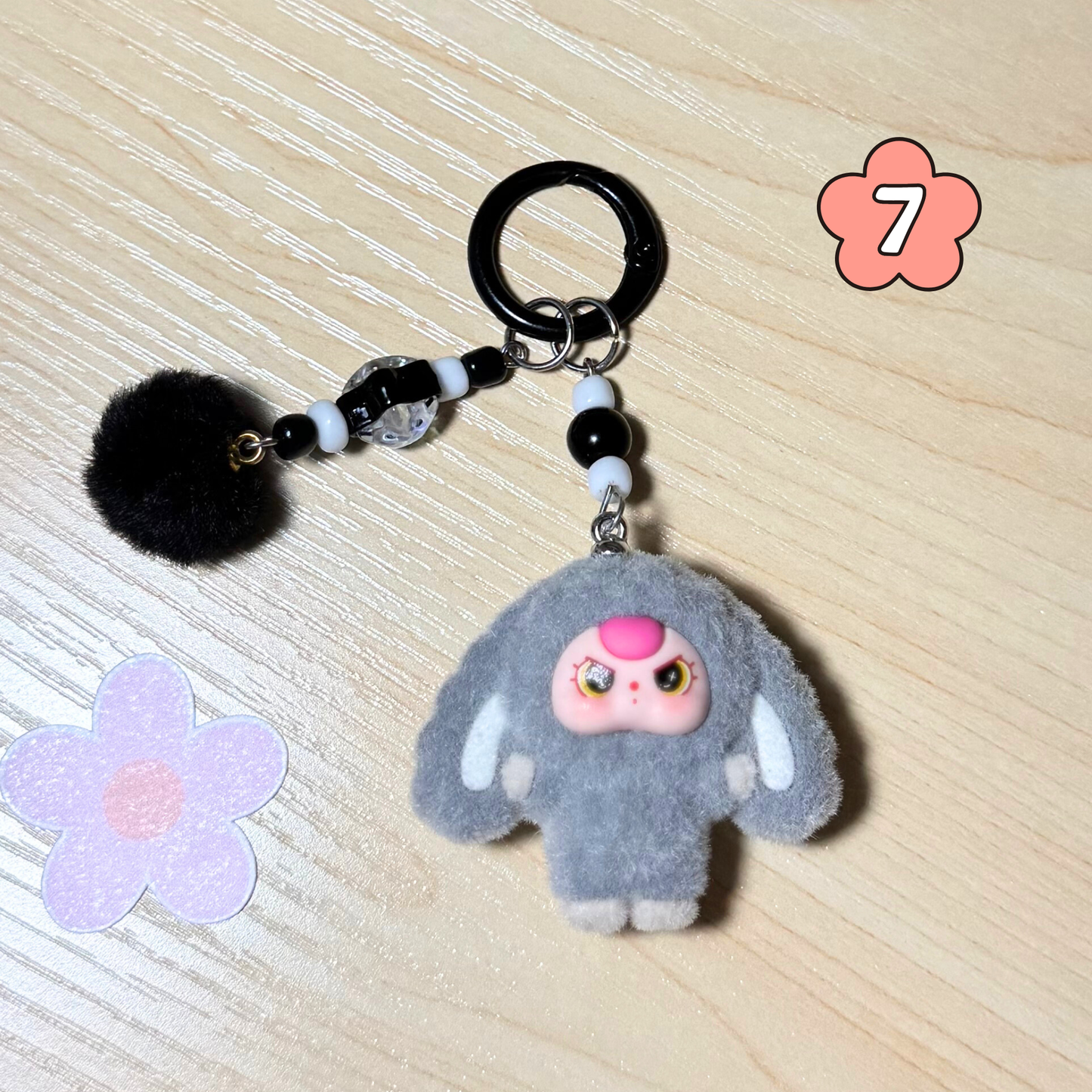 Kawaii Plush Bunny Keychain - GREY Sunny Sky Studio