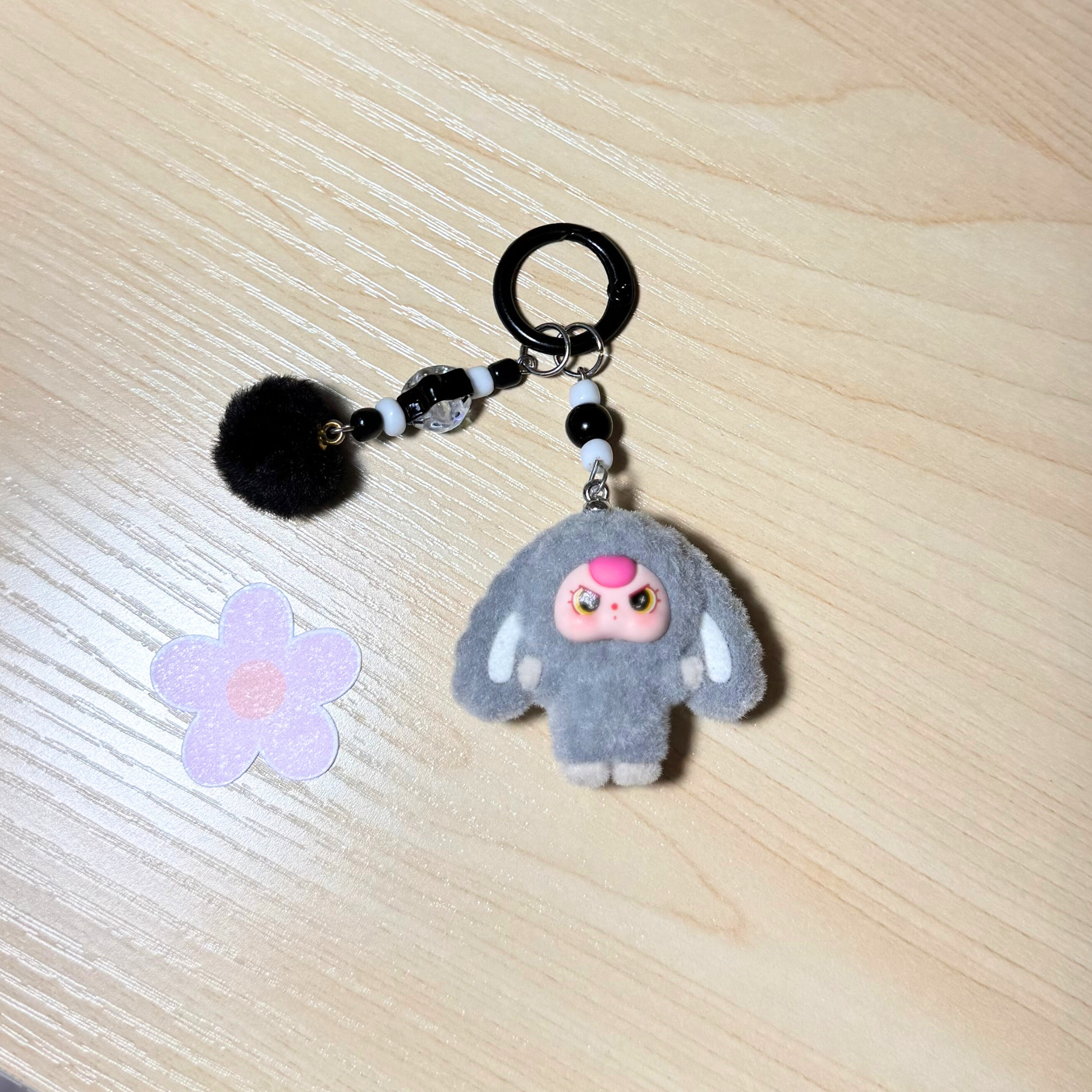 Kawaii Plush Bunny Keychain - GREY Sunny Sky Studio