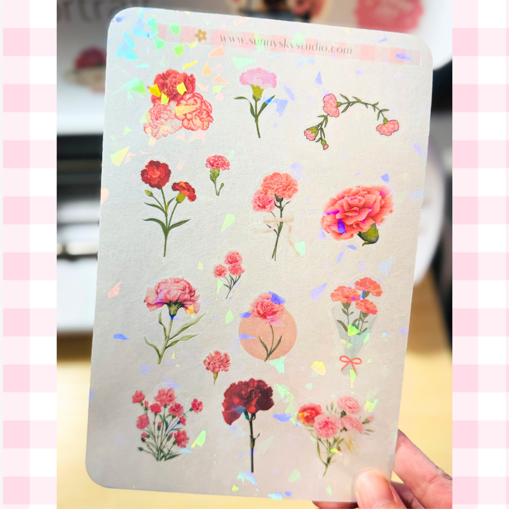 January Birth Flower Sticker Sheet – Carnation Sunny Sky Studio