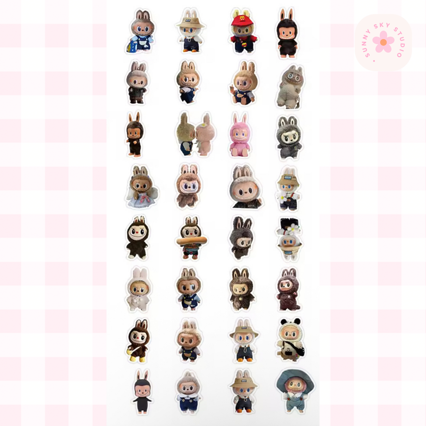 62 Pcs cute Labubu monster plush anime stickers Sunny Sky Studio