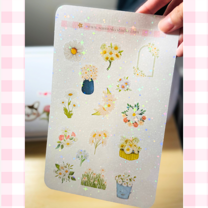 April Birth Flower Holographic Sticker Sheet – Daisy Sunny Sky Studio