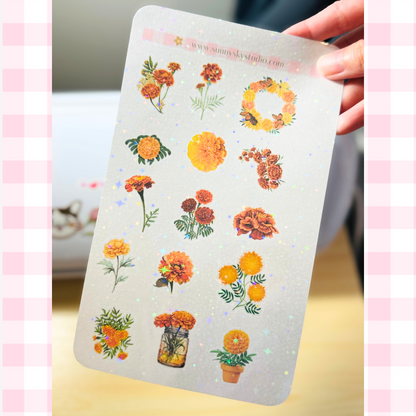 October Birth Flower Holographic Sticker Sheet – Marigold Sunny Sky Studio