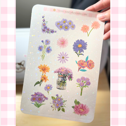 September Birth Flower Holographic Sticker Sheet – Aster Sunny Sky Studio